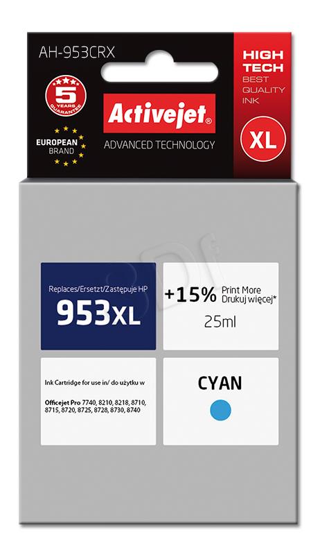 Activejet AH-953CRX (replacement HP 953XL F6U16AE; Premium; 25 ml; blue) kārtridžs