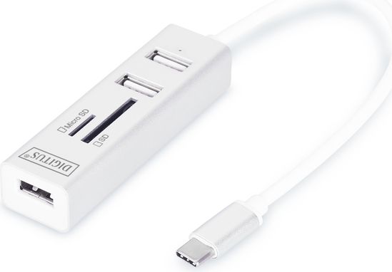 DIGITUS USB2.0/C-Hub 3-Port m. Kartenleser Aluminium OTG adapteris