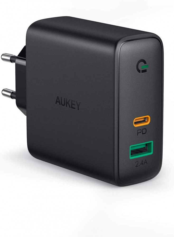 AUKEY PA-D3 Wall Charger 2xUSB Power Delivery (1xUSB+1xUSB C) 5.4A 60W Dynamic Detect iekārtas lādētājs