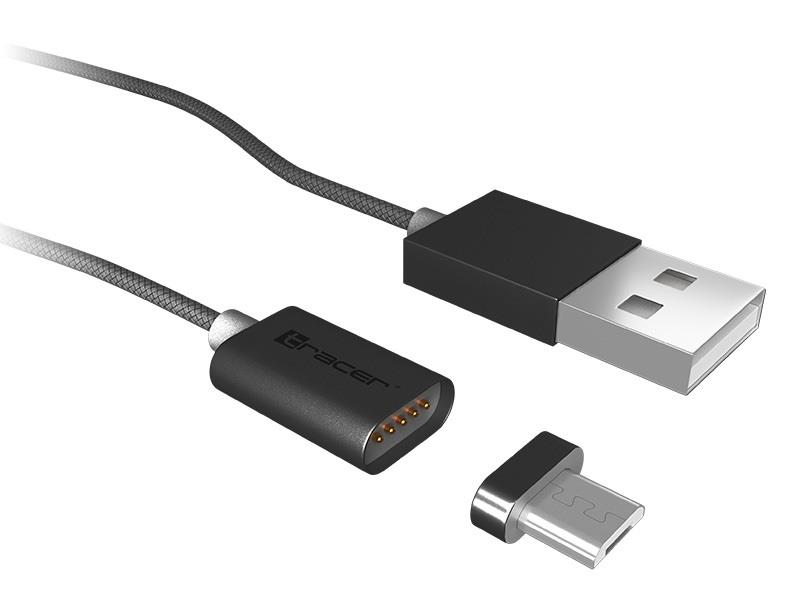 Magnetic cable TRACER USB 2.0 AM - micro 1,0m black kabelis, vads