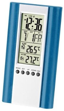Fiesta FSTT04B Digitālā Laika Stacija nosaka Iekštelpu un Āra temperatūru / Termometrs / Kalendārs / Pulkstenis / Modinātājs / LCD / Zils barometrs, termometrs