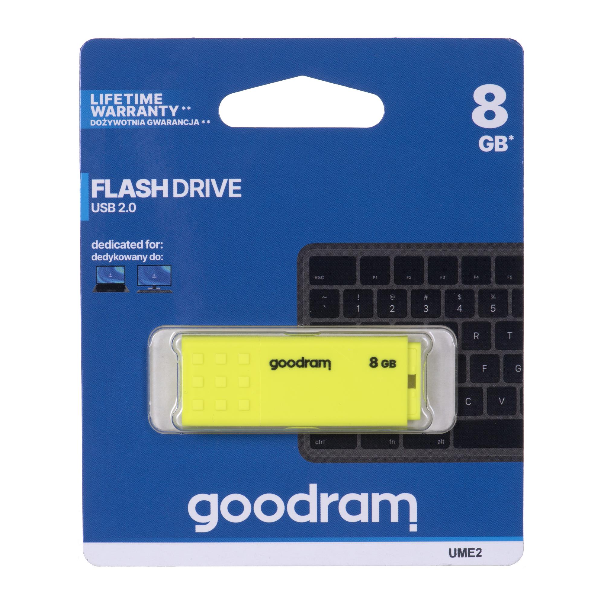 Goodram UME2 USB flash drive 8 GB USB Type-A 2.0 Yellow USB Flash atmiņa