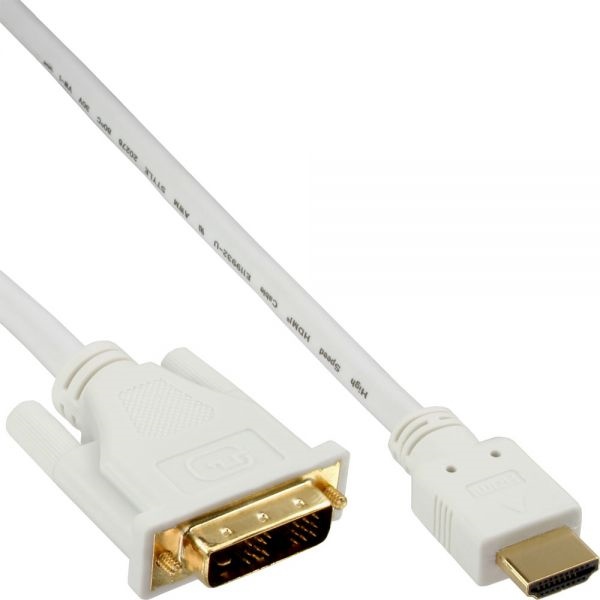 InLine HDMI zu DVI Kabel 1.5m, vergoldete Kontakte, weis monitors