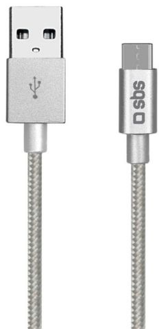 Kabel USB SBS Mobile Typ C, 2.0, 1.5m, srebrny (TECABLETC15BS) USB kabelis