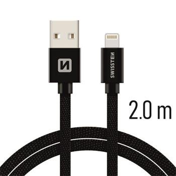 Swissten Textile Fast Charge 3A Lightning (MD818ZM/A) Datu un Uzlādes Kabelis 2m Melns USB kabelis