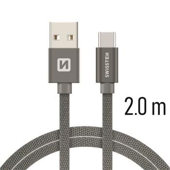 Swissten Textile Universāls Quick Charge 3.1 USB-C Datu un Uzlādes Kabelis 2m Pelēks USB kabelis