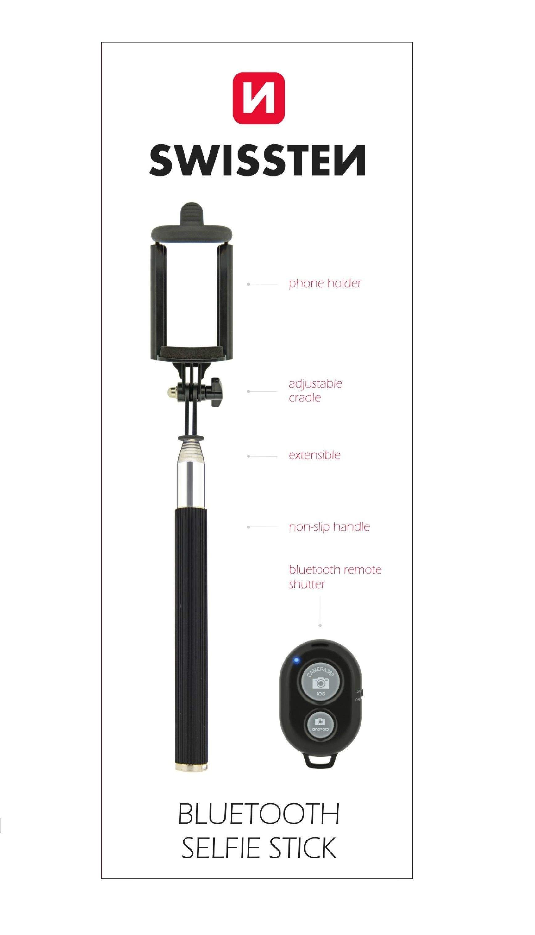 Swissten Bluetooth Selfie Stick Statīvs Telefoniem un Kamerām Ar Distances Bluetooth Pulti Melns Selfie Stick