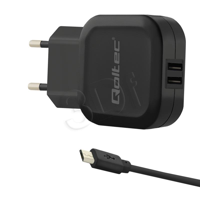 QOLTEC 50187 Qoltec AC adapter 12W 5V 2.4A 2xUSB+MicroUSB iekārtas lādētājs