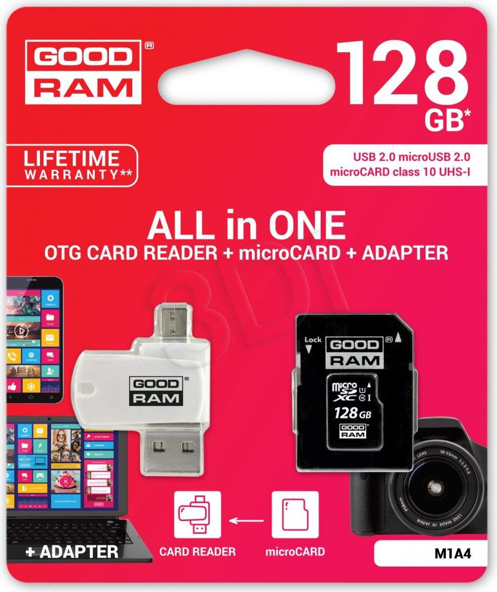 Goodram microSDHC 128GB CL10 + ADAP + CZYTNIK atmiņas karte