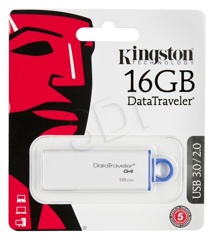Kingston DataTraveler G4 16 GB, USB 3.0, White/Blue USB Flash atmiņa