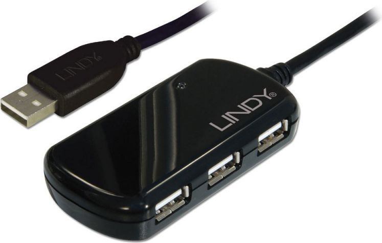 Lindy USB 2.0 Active Extension Pro 4 Port Hub - Hub - 4 x USB 2.0 - Desktop (42781) USB kabelis