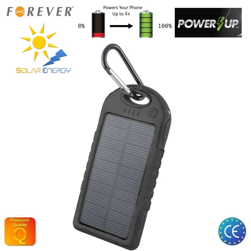 Forever PB-016 Gaismas Uzlādes Power Bank 5000mAh   rējas Uzlādes batereja 2x USB 5V 1A Ligzdas Ūdensizturīgs Melns aksesuārs mobilajiem telefoniem