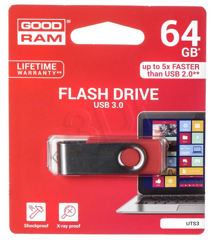 GOODRAM TWISTER RED     64GB USB3.0 USB Flash atmiņa