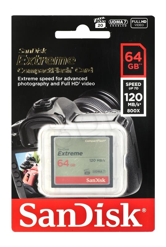 SanDisk Compact Flash Extreme 64GB UDMA7 (transfer 120MB/s) atmiņas karte
