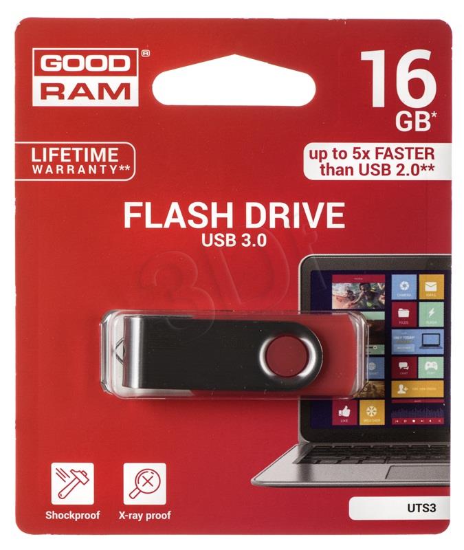 GOODRAM TWISTER RED     16GB USB3.0 USB Flash atmiņa
