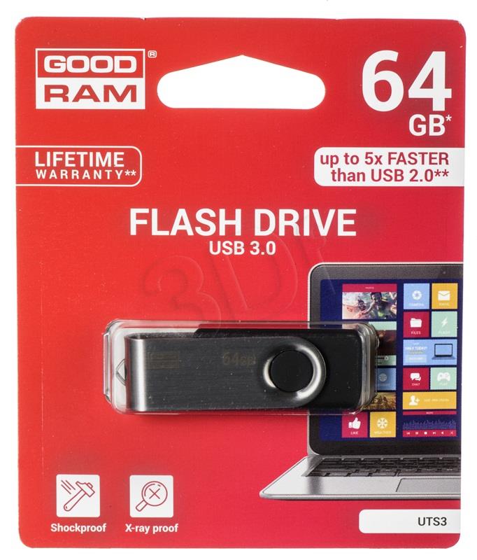 GOODRAM TWISTER BLACK   64GB USB3.0 USB Flash atmiņa