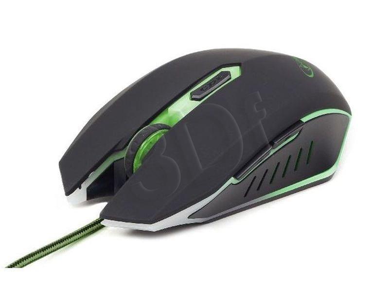 Gembird gaming optical mouse 2400 DPI, 6-button, USB, black with green backlight Datora pele