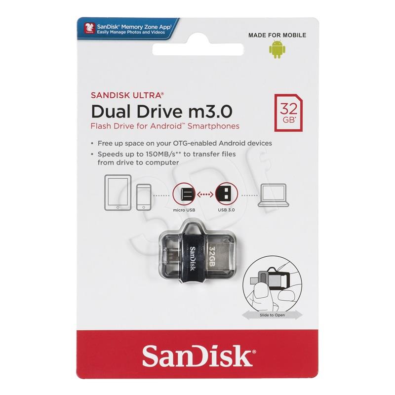 SanDisk ULTRA DUAL DRIVE m3.0 32GB 150MB/s USB Flash atmiņa