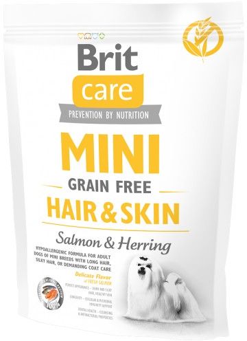 Brit Care Pies 400g Mini Adult Hair Skin VAT010419 (8595602520237) barība suņiem