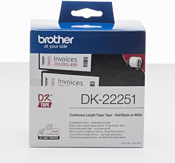 Brother Continuous Paper roll 62mm Black & Red on white - DK22251