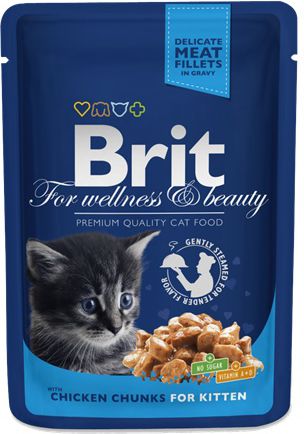 Brit Premium Cat Pouches Chicken Chunks for Kitten 100g kaķu barība