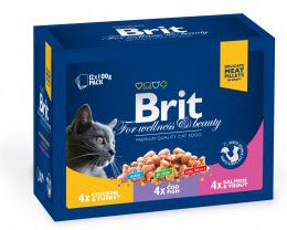 Brit Premium Cat Pouches Family Plate Poultry & Fish 12x100g kaķu barība
