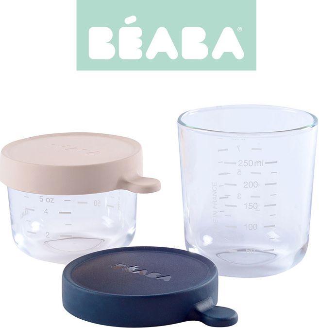 Beaba Glass hermetic pink and dark blue container 150 + 250ml piederumi bērnu barošanai