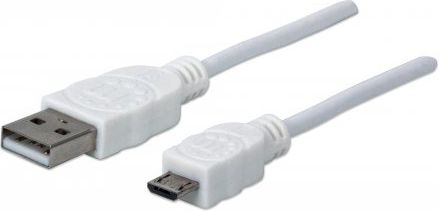 Manhattan USB 2.0 Anschluskabel 1m A-St/Micro-B-St. weis kabelis, vads