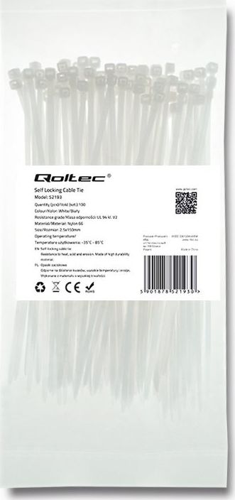 Self-locking Cable Tie 2.5x150mm, nylon UV, White