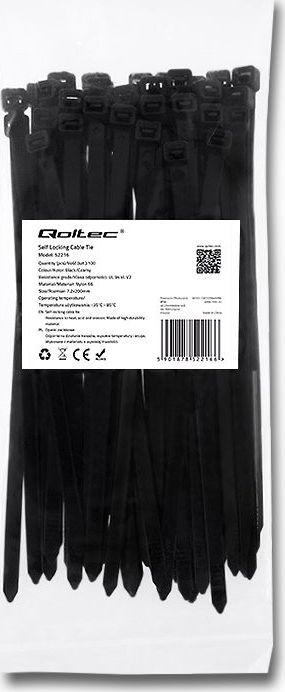 Self-locking Cable Tie 7.2x200mm, nylon UV, black