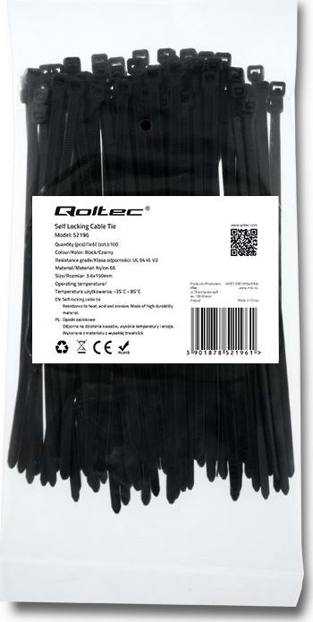 Self-locking Cable Tie 3.6x150mm, nylon UV, black