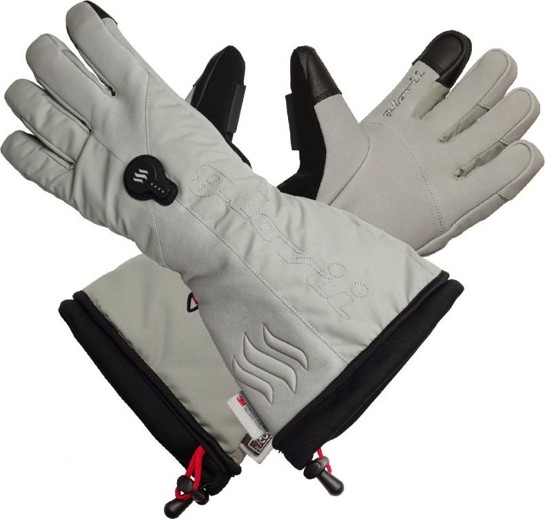 Glovii - Heated ski gloves, light grey, S cimdi