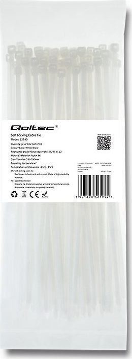 Self-locking Cable Tie 3.6x200mm, nylon UV, White