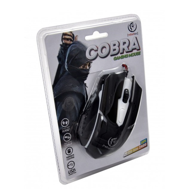 Rebeltec COBRA Gumijota plastikāta Speļu  Datora pele 1000-2400dpi ar tekstila 1.5m USB Kabeli Datora pele