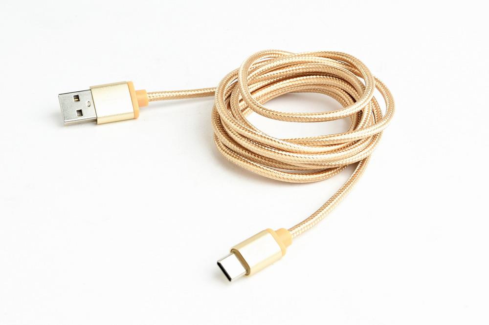 Gembird USB 2.0 cable to type-C, cotton braided, metal connectors, 1.8m, gold USB kabelis