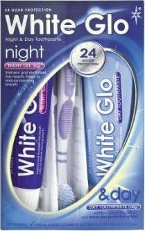 White Glo Zestaw Night&Day pasta do zebow 65ml + zel na noc 65ml + szczoteczka do zebow 9319871000226 (9319871000226) mutes higiēnai