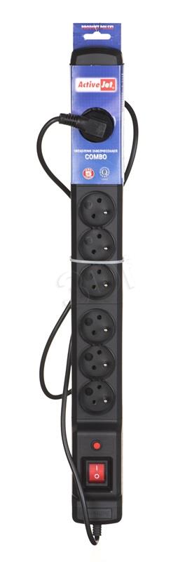 Activejet Combo power strip with surge protection 9 outlets 1.5m black UPS aksesuāri