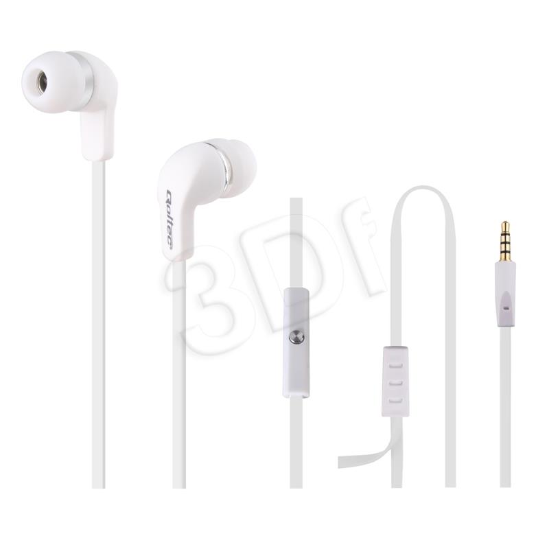 QOLTEC EARPHONES MICROPHONE  WHITE  FLAT CABLE