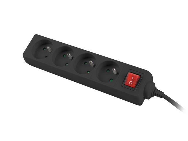 Power strip 1.5m, black, 4 sockets, with switch, cable made of solid copper elektrības pagarinātājs