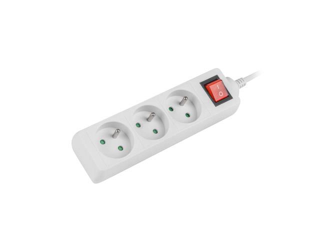 Power strip 1.5m, white, 3 sockets, with switch, cable made of solid copper elektrības pagarinātājs