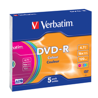 DVD-R  Verbatim 4,7GB  5pcs Slim J. Col. 16x matricas