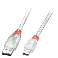 USB 2.0 Kabel A/mini-B 5m  USB High Speed, transparent USB kabelis