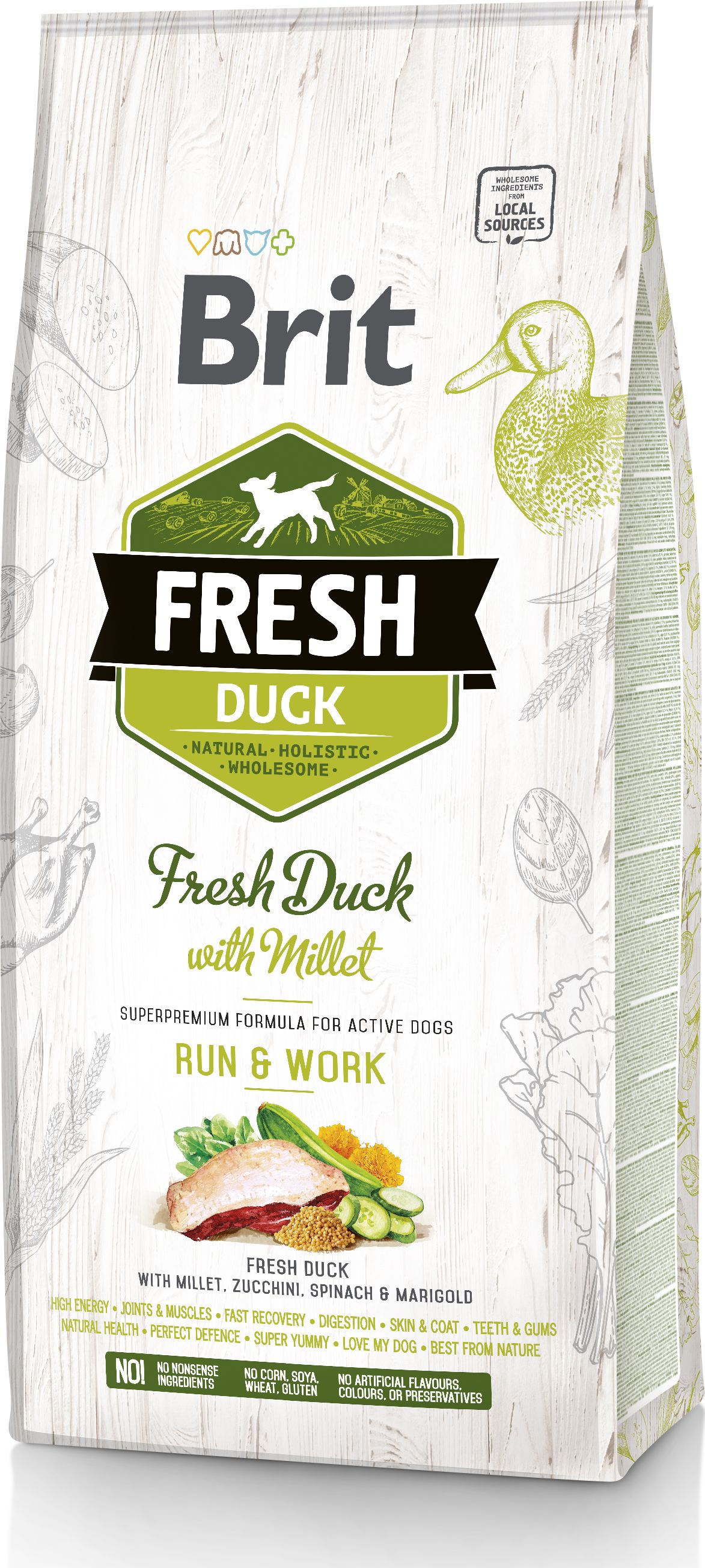 Brit Fresh Duck With Millet Active Run & Work 2.5kg VAT012662 (8595602530823) barība suņiem