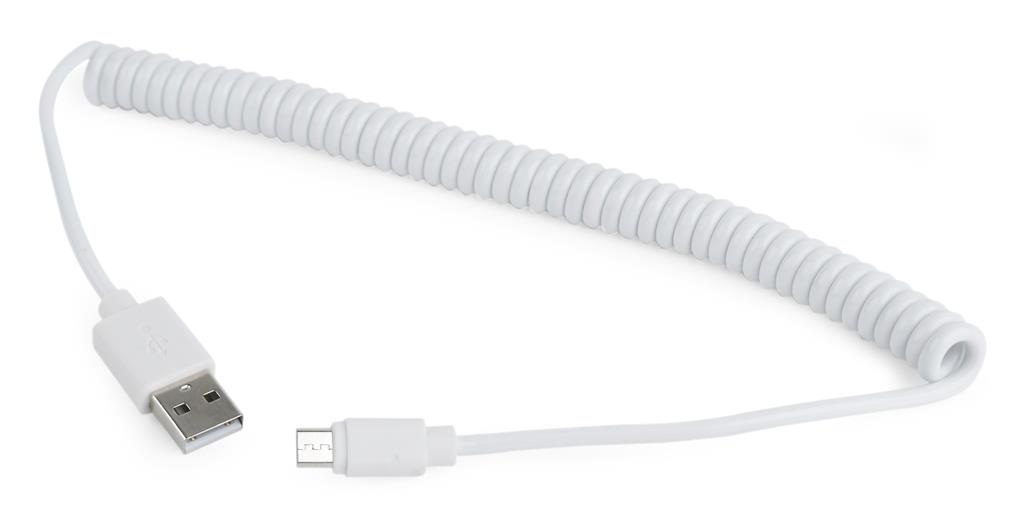 Gembird Coiled Micro-USB cable, 1.8m, white USB kabelis