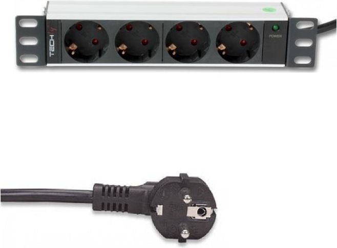 Power strip Rack 10 1U 250V/16A 4xSchuko, 1.8m elektrības pagarinātājs