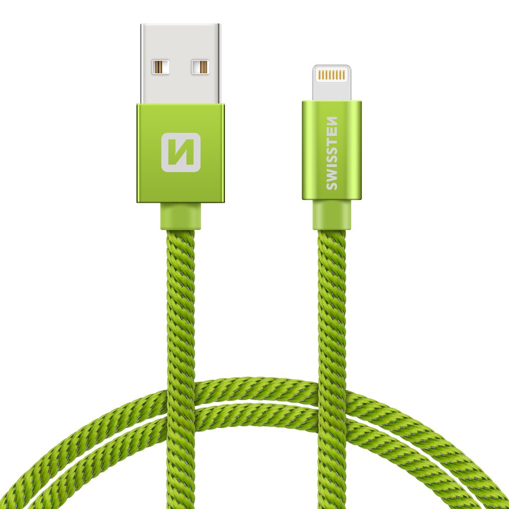 Swissten Textile Fast Charge 3A Lightning (MD818ZM/A) Datu un Uzlādes Kabelis 2m Zaļš USB kabelis