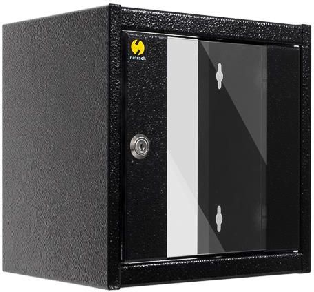 Netrack wall/hanging cabinet 19'',9U/600 mm,glass door,black,remov. side pan.