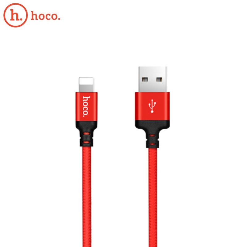 Hoco X14 Premium Izturīgs Auduma Lightning uz USB Datu & Ātras 2.4A Uzlādes Kabelis 2m (MD819) Sarkans USB kabelis