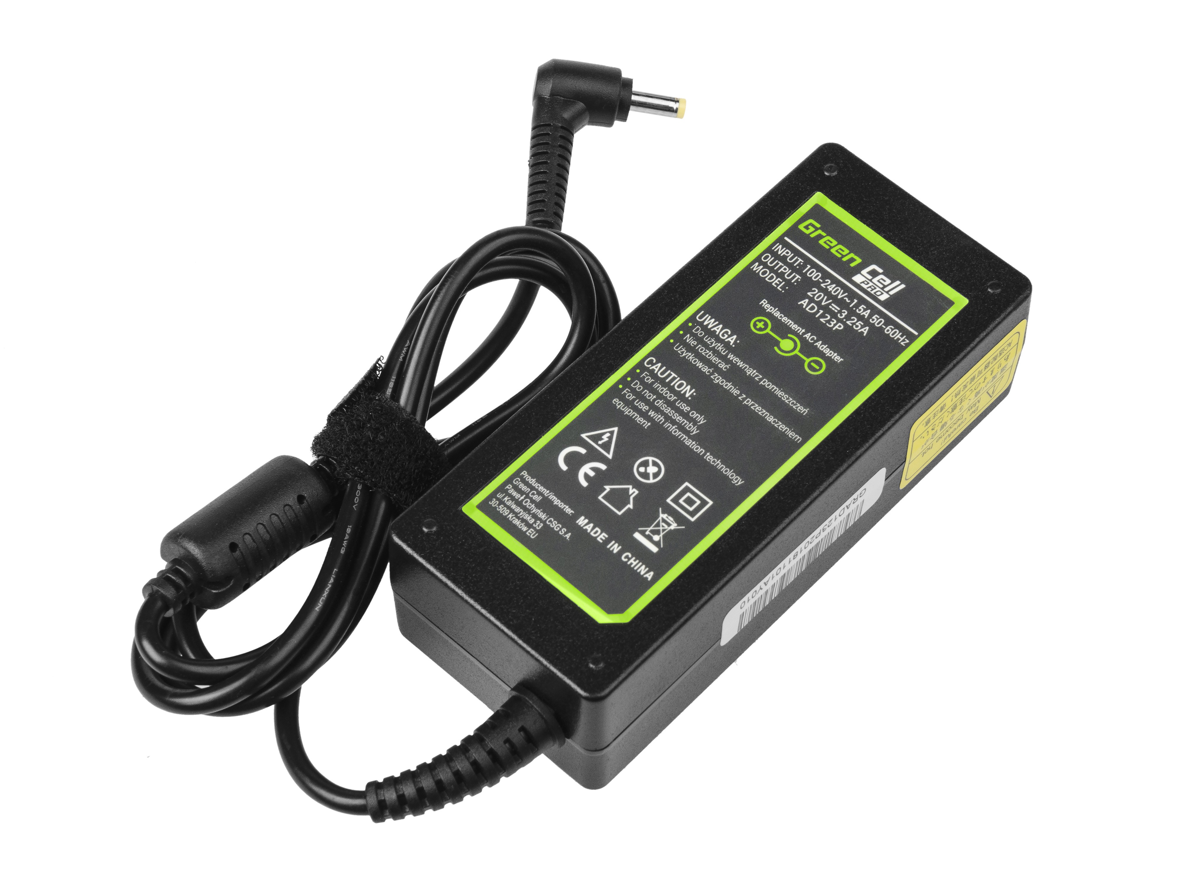 Green Cell PRO Charger | AC Adapter for Lenovo 65W / 20V 3.25A / 4.0mm-1.7mm portatīvo datoru lādētājs