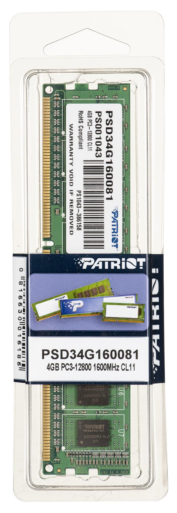 PATRIOT SIGNATURE DDR3 4GB PC3-12800 (1600MHZ) CL11 DIMM (51 operatīvā atmiņa